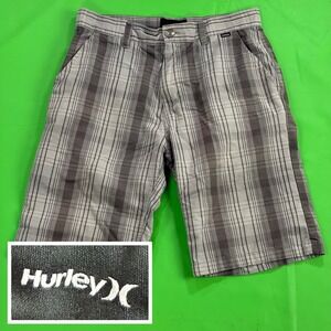 Hurley Plaid Chino Shorts Mens 28 Gray/Black Casual Skate Surf Walking Flat EUC